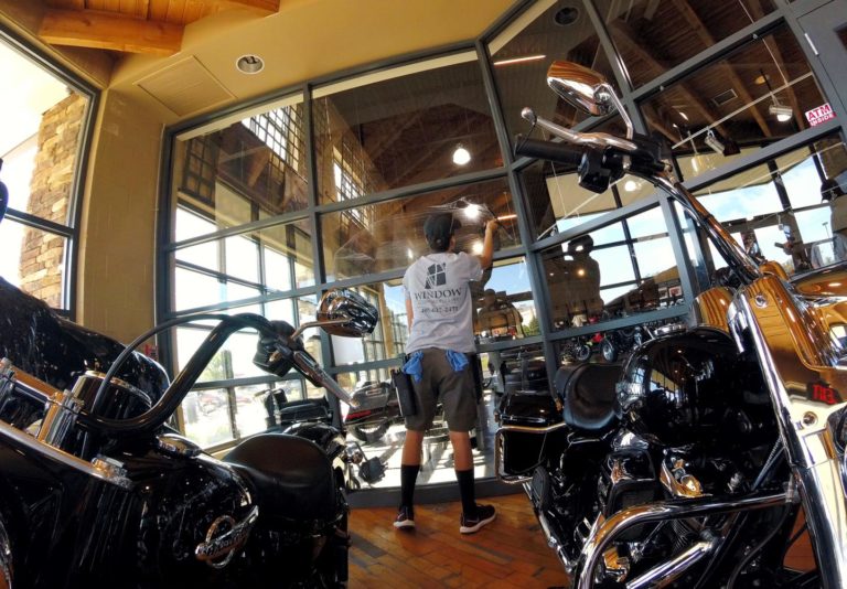 Harley Davidson store window cleaning