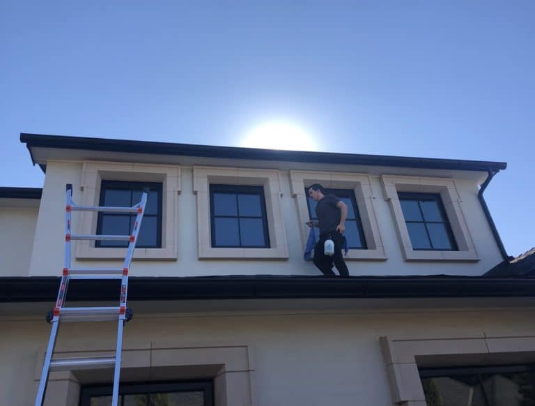 Man on roof cleaning windows